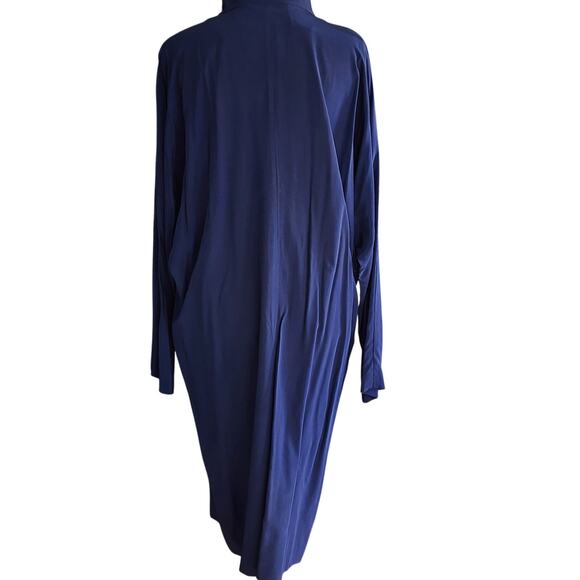 Liz Claiborne Silk Mandarin Collar Midi Pencil Dress Sz 12 Dark Navy Minimalist - Picture 5 of 6